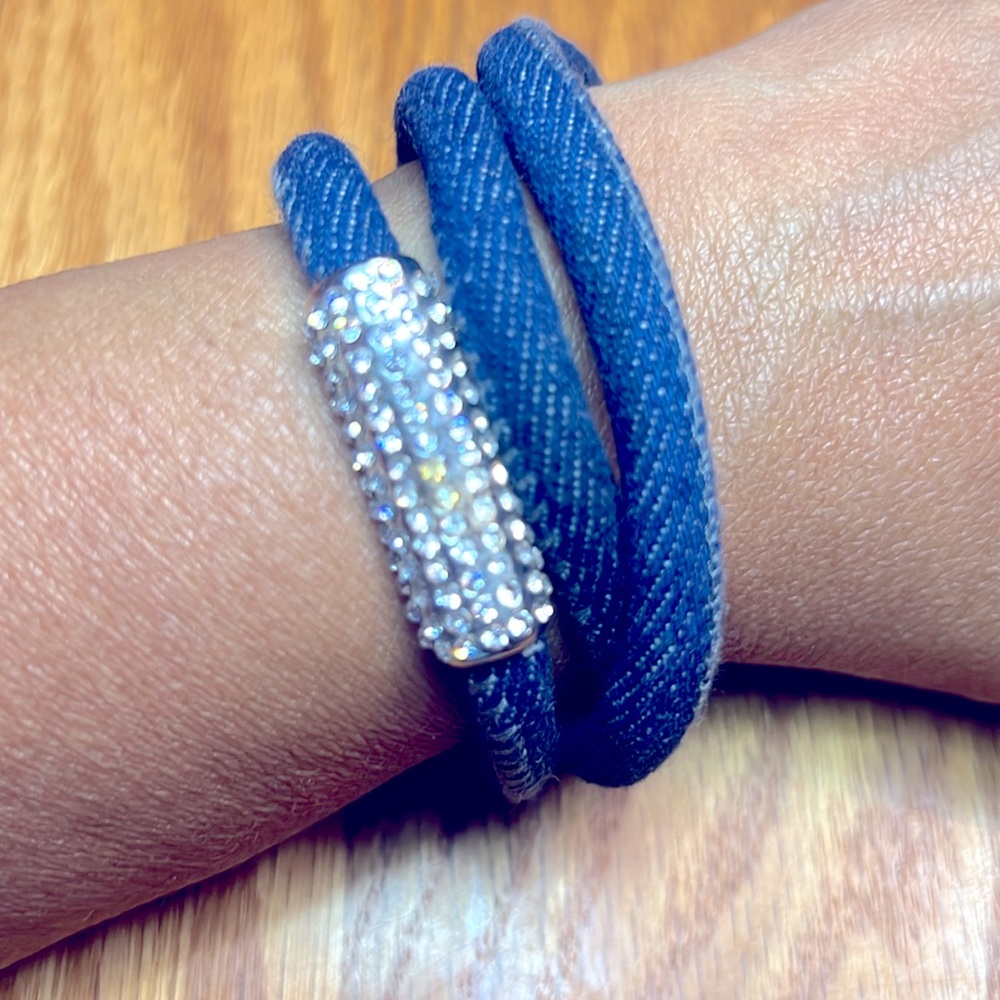 Blue Jean Wrapped Bracelet, Magnetic Closure